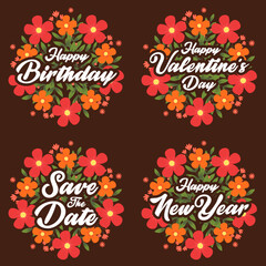Vector autumn flower greeting card and invitation template for birthday or valentine day and happy new year.