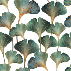 Seamless pattern overlapping colorful leaves art.