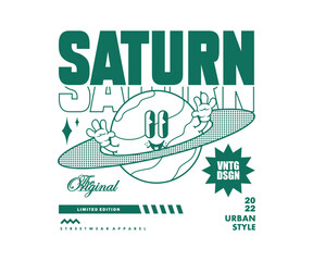 Retro Poster cartoon character of saturn planet Graphic Design for T shirt Street Wear and Urban Style © Therintproject