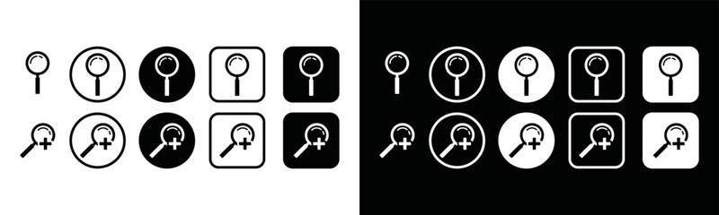 Search icon vector collection. Simple magnifying glass icon symbol illustration set. Magnifier with plus sign