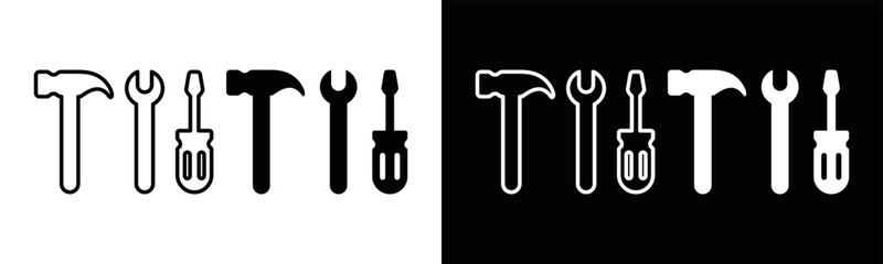 Hammer, wrench, and screwdriver icon vector. Tools icon. Service, repair, fix, restore, maintenance symbol illustration