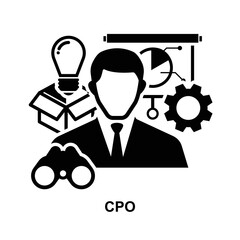 Chief product officer icon, CPO icon, business concept background vector illustration.