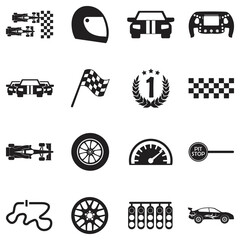 Car Racing Icons. Black Flat Design. Vector Illustration.