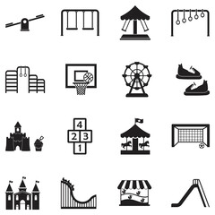 Kids Playground Icons. Black Flat Design. Vector Illustration.