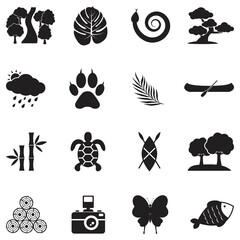 Rainforest Icons. Black Flat Design. Vector Illustration.