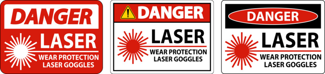 Danger Laser Wear Protective Laser Goggles Sign On White Background