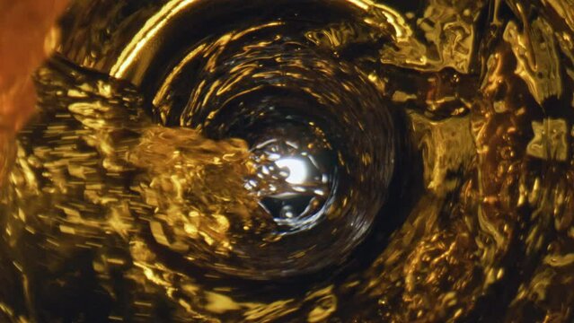 Glass ipa beer filling super slow motion. Carbonated drink pouring clean goblet