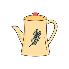 Vintage jug isolated on white. Crockery, kitchenware, kitchen utensils. Doodle style.