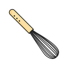 Wire whisk icon. Kitchenware element. Kitchen utensil and tool.  Doodle style.