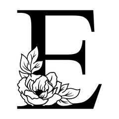 Floral letter E svg, Initial letter E with flower, Monogram alphabet