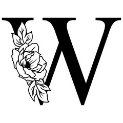 Floral letter W svg, Initial letter W with flower, Monogram alphabet