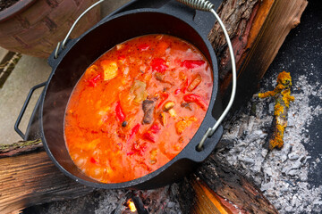 Kettle goulash is prepared over an open fire!