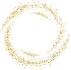 Golden dust dots circle frame. Abstract glitter background with sparcles. Copy space for text