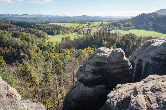 Idyllic and panoramic view of Czech Republic, National Park, Bohemian Switzerland, České Švýcarsko, Jetrichovice