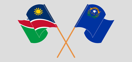 Crossed and waving flags of Namibia and The State of Nevada