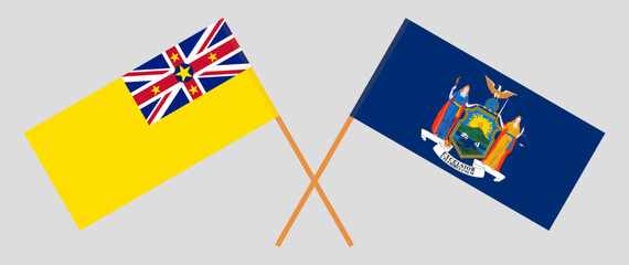 Crossed flags of Niue and The State of New York. Official colors. Correct proportion