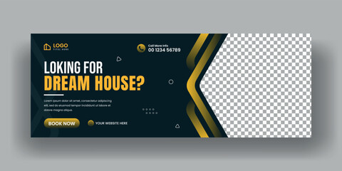 Real estate social media Facebook cover banner template and Horizontal web banner for home sale