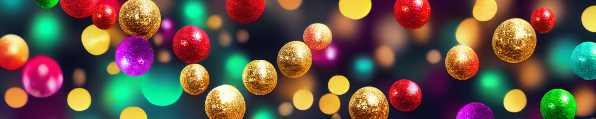 Christmas banner background decoration baubles garland ornaments bokeh lights