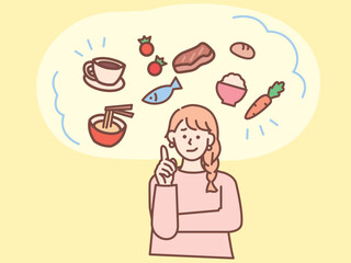 献立のイラスト(健康、バランス、食事、栄養、ダイエット、食習慣、一人暮らし) Illustration of the menu.Health, balance, diet, nutrition, diet, eating habits, living alone.