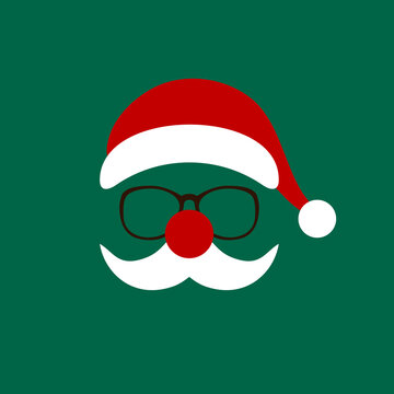 Quadratische Karte Abstrakter Weihnachtsmann Schnurrbart Brille Dunkelrot Weiß Grün