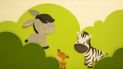 Pictures of zebras with donkeys and wide cubs in the forest fun atmosphere