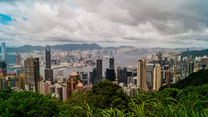 Horizontal view of Hong Kong Scene with clouds