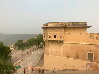 Jaipur, India, November 2019 - A castle sitting on the side of a building