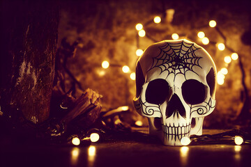 skull with burning candle