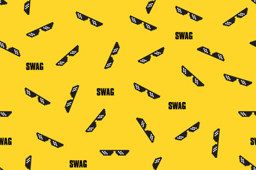 swaggy wallpaper, black swaggy glasses on yellow backdrop. This seamless design can be used as party, funny, celebration wallpaper. Best in print