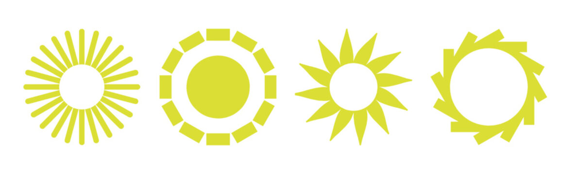 Collection Of 4 Pieces Of Abstract Different Yellow Sun On White Background - Vector