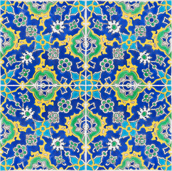 Composition of typical floral and geometric Turkish decorations with colored ceramic tiles - It's a seamless texture 