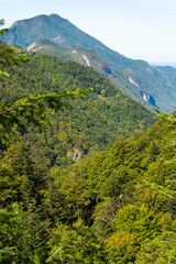 Mountain landscape near the Ars waterfall in the in the Ariège department in France, Pyrenees.