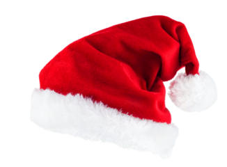 Red fluffy christmas hat isolated on white background. New Year