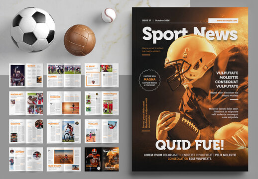 Sport Magazine Layout with Orange Accents
