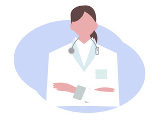 腕を組む医者の女性。ドクター、白衣、聴診器。ベクターイラスト