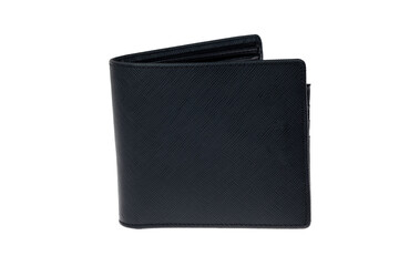 Black leather wallet isolated on white background.