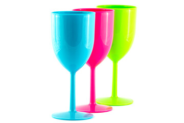 Three plastics wine glass isolated on white background. 