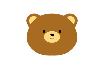 Bear shape head in brown colour and cute face. Smiling bear and cute heart nose shape
