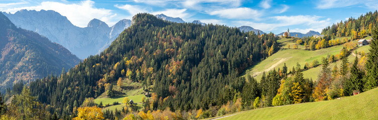 Picturesque valleys and mountains in panoramic road of Solcava, Slovenia