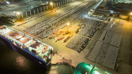 Many new cars running cargo ship, Ro-Ro Ship for import export shipping cars by Vessel Freight...