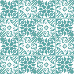 Fototapeta premium Azulejo seamless pattern stylish trendy ceramic tile design element for kitchen backsplash, vector illustration