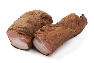 Smoked Pork meat, isolated on white background.