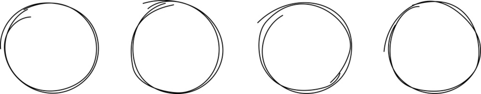 Set of hand drawn circles. Vector set of sketches of circles. Artistic doodle design on transparent background. PNG image
