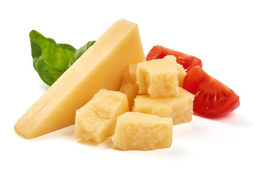 Piece of a parmesan cheese isolated over the white background