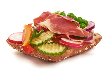 Sandwiches with jamon vegetables and lettuce on white background