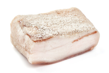 Pork lard, Salo Delicious Ukrainian Cured Pork Fat isolated on white background, close-up