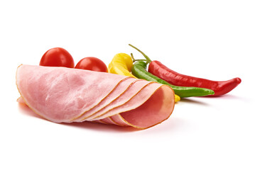 Sliced boiled ham sausage isolated on white background