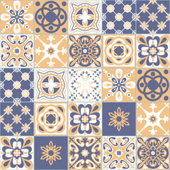 Azulejo talavera ceramic tile spanish portuguese pattern, purple white traditional vector illustration