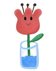 Cartoon Smile Tulip Glass Watercolor Clipart