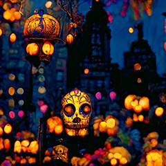 Halloween background with pumpkins, Day of the Dead, Día de Muertos